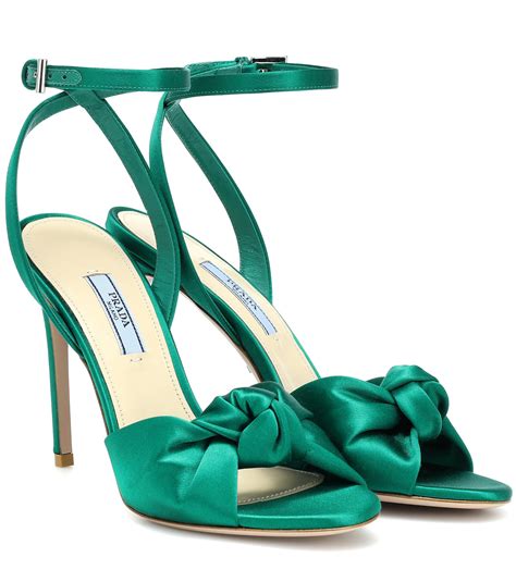 prada satin green sandals|Prada studded pony skin sandals.